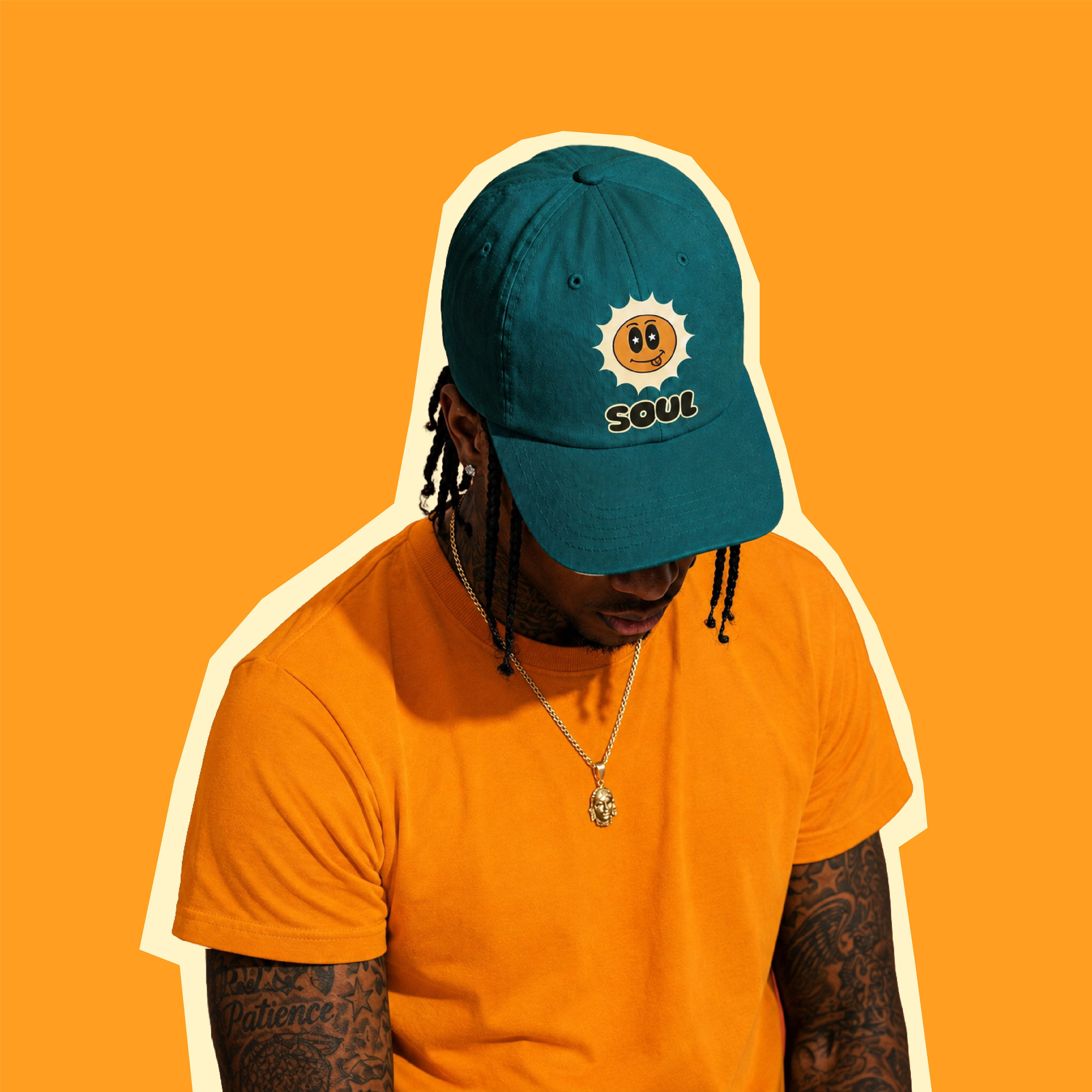 custom made cap  branding design for a local Caribbean food truck showcasing brand identity, custom typography and colour palette